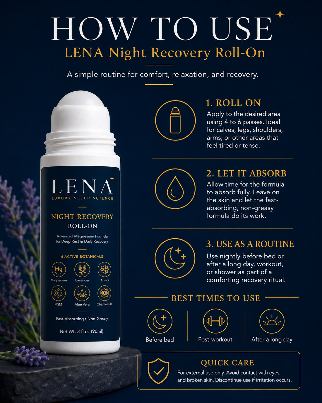 How to use LENA magnesium roll-on before bed for better sleep